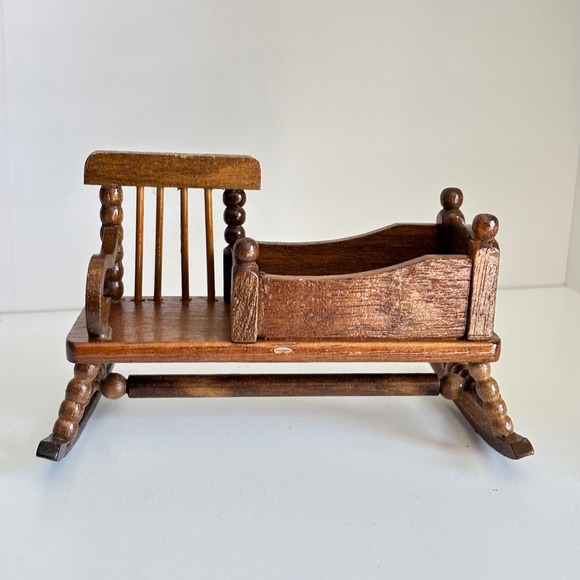 Miniature Doll House Nanny Rocking Cradle Furniture Wood Toy - Picture 1 of 6